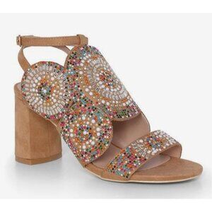 New Size 8 Venus Embellished Block Heels Beaded Ankle Strap Boho Sandals